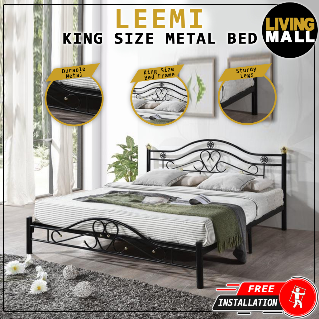 Living Mall Leemi King Size Metal Bed Frame in 2 Colour with Mattress