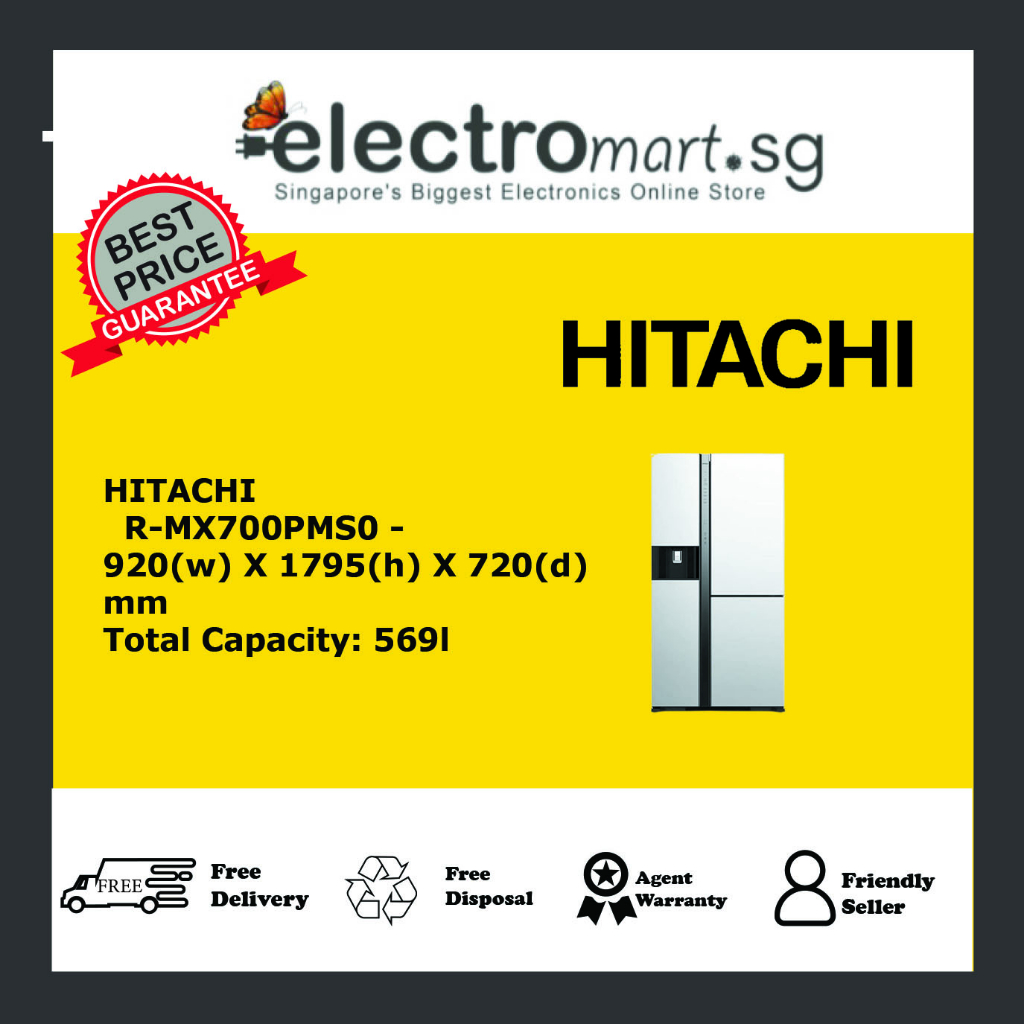 HITACHI 569L SIDE BY SIDE 3 DOOR DELUXE FRIDGE RMX700PMSOMGW (MATTE