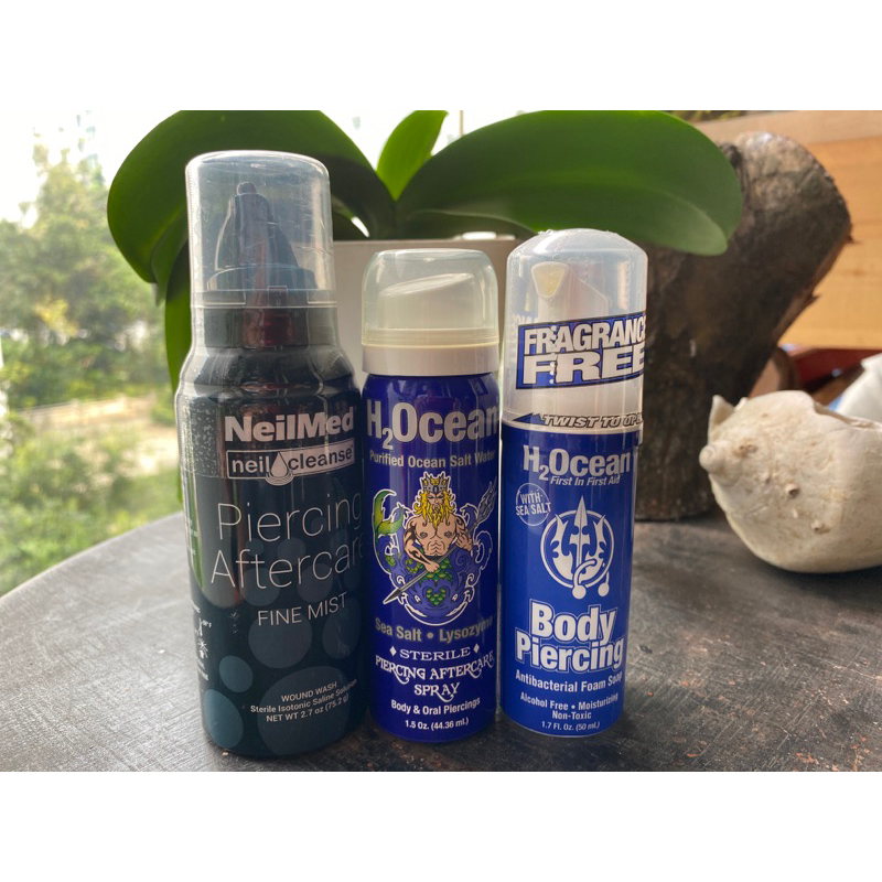 Neilmed Piercing spray, H2ocean sea salt spray and H2oceanfoam soap for