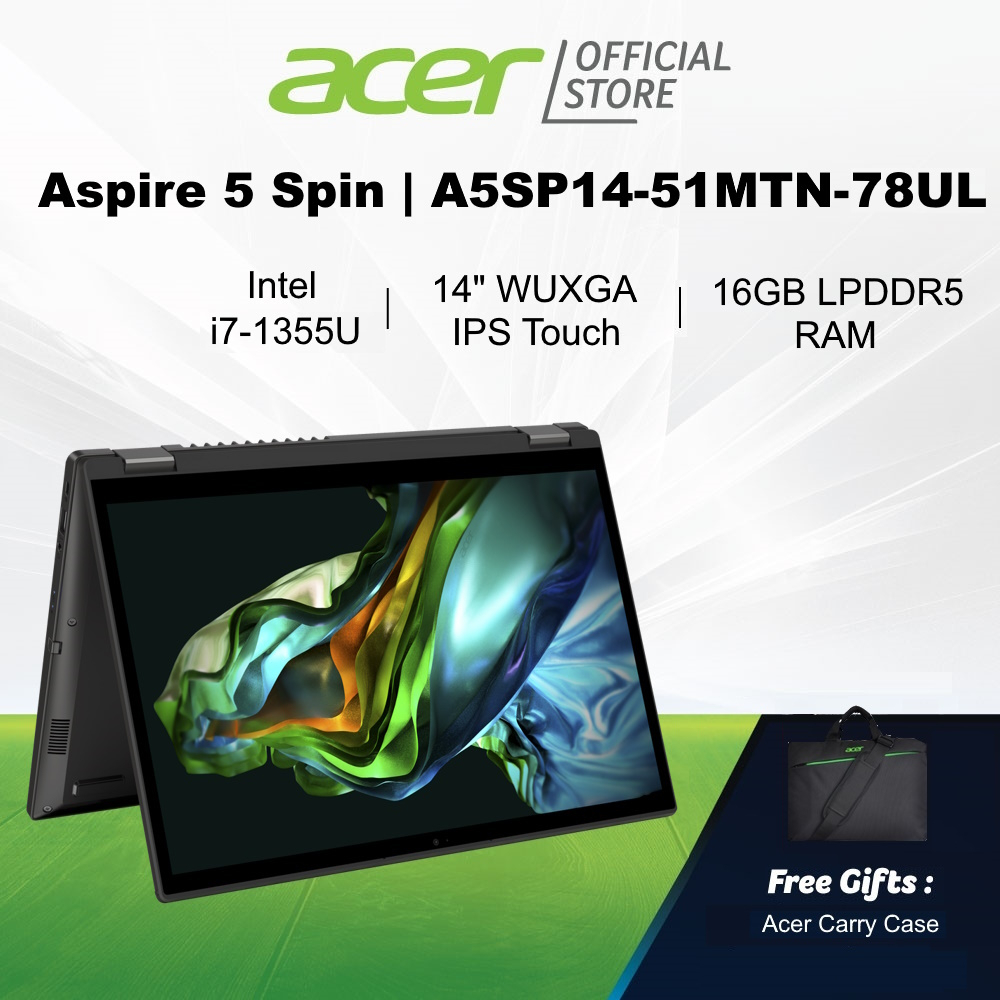 [13th Gen Intel i7-1355U Processor] Acer Aspire 5 Spin A5SP14-51MTN-78UL 14-inch WUXGA IPS Touch Screen Laptop |16GB RAM