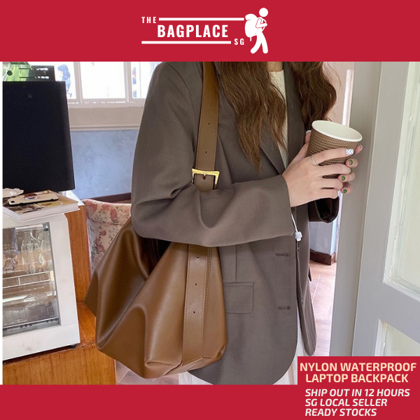 "SG Seller" TheBagPlaceSG Korea Large Capacity Fits 14" Laptop Soft PU Leather Women Sling