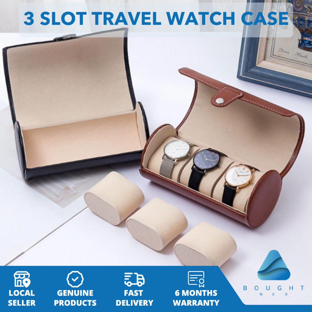 3 Slot Leather Watch Travel Case Organiser Stylish Roll Jewelry Box for ...