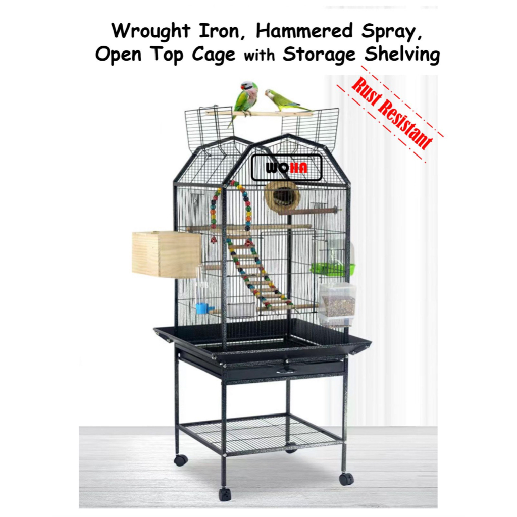 [WOHA] Latest Open Top, Wrought Iron, Hammered Spray Parrot Cage With ...
