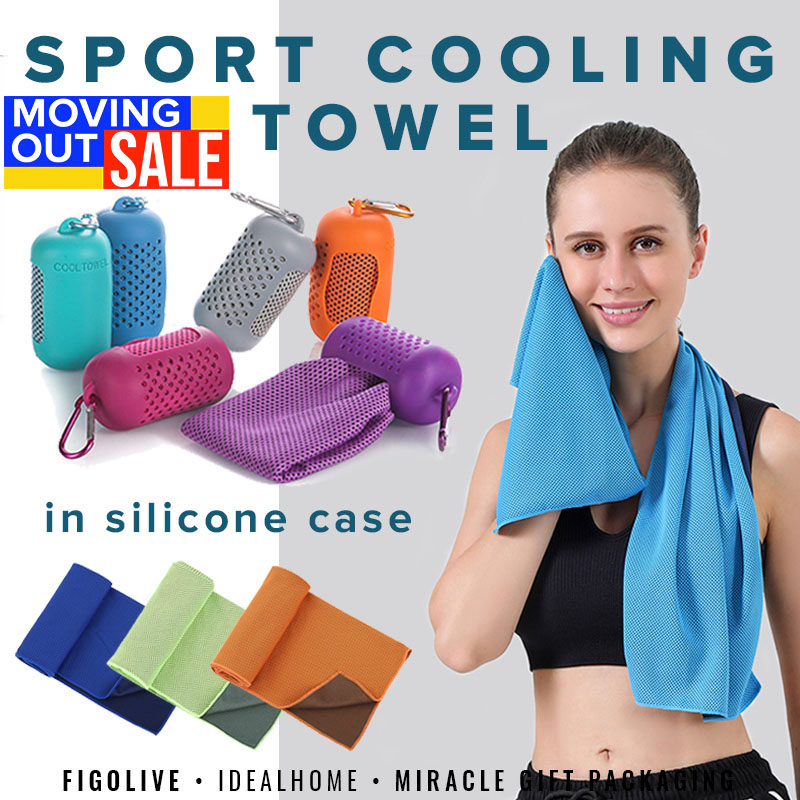 [Moving Out Sales] Sport Cold Towel Microfiber Breathable Cooling Towels in Silicone Case Corporate Gift