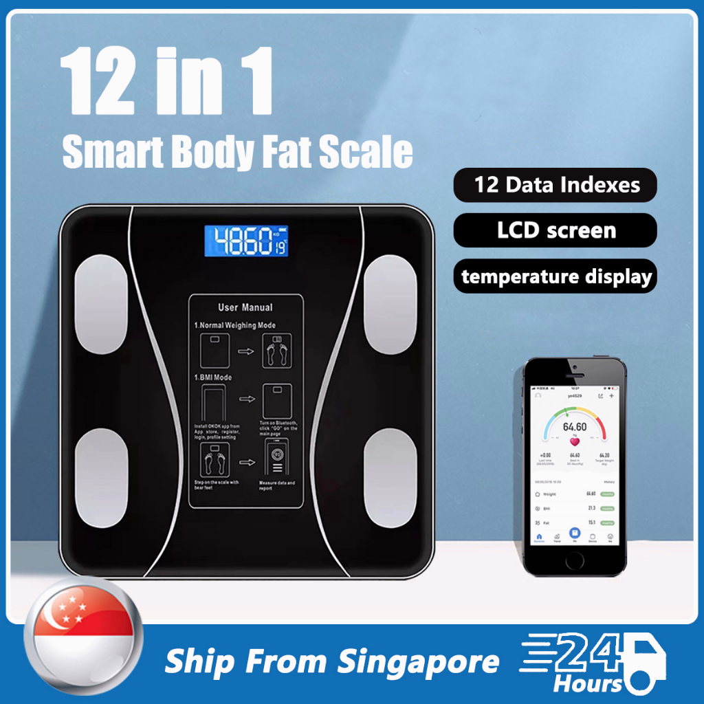 【SG 12H Ship】Smart Weighing Scale Body Fat Weigh Weight Scale Body
