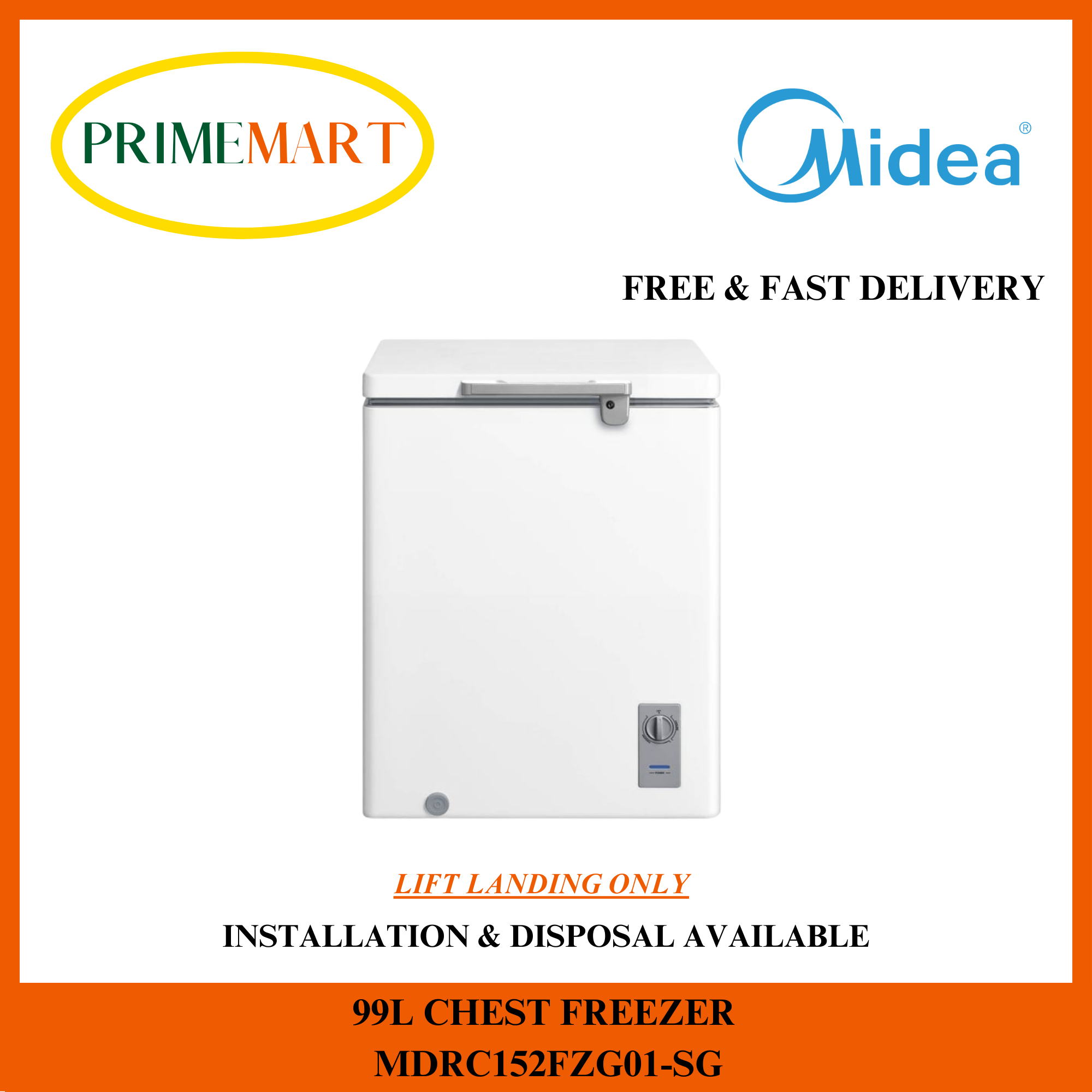 MIDEA MDRC152FZG01SG 99L CHEST FREEZER 2 YEARS MIDEA WARRANTY + FREE