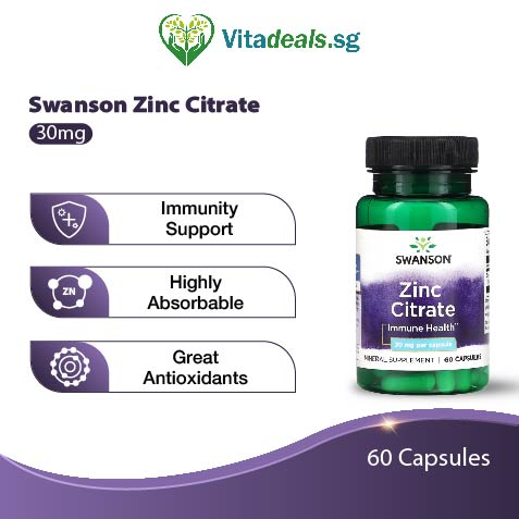 Swanson Zinc Citrate 30mg (F04), 60 Capsules, Health Supplement for ...