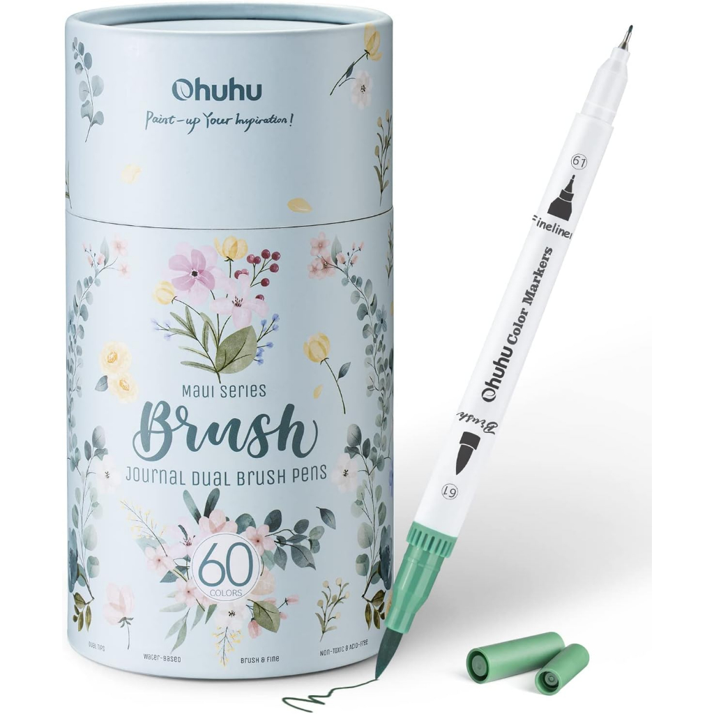 Ohuhu Art Markers Dual Tips Coloring Brush Fineliner Pens, 60