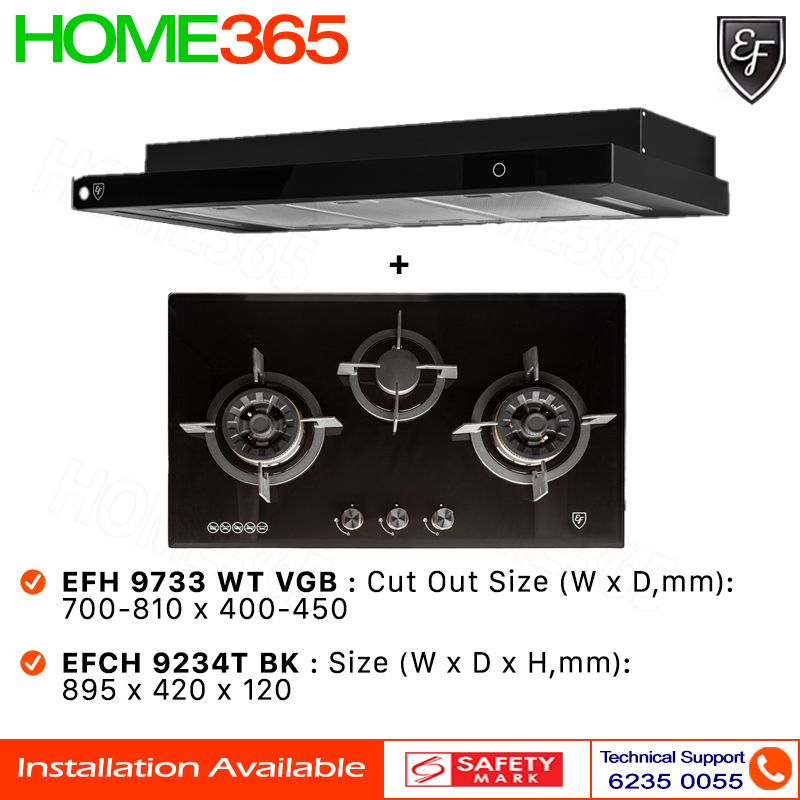 EF Semi Integrated Hood 90cm EFCH 9234T & BuiltIn Hob 3 Burners EFH 9733 WT VGB Shopee Singapore