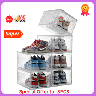 Upgrade Sturdy Durable Shoe Organizer, 6 Pack Plastic Shoe Storage Boxes  with Magnetic Door, Clear Shoe Boxes Stackable for - AliExpress