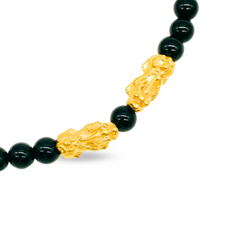 Top Cash Jewellery 999 Pure Gold Double Fortune Pixiu Beads Bracelet [LM269]