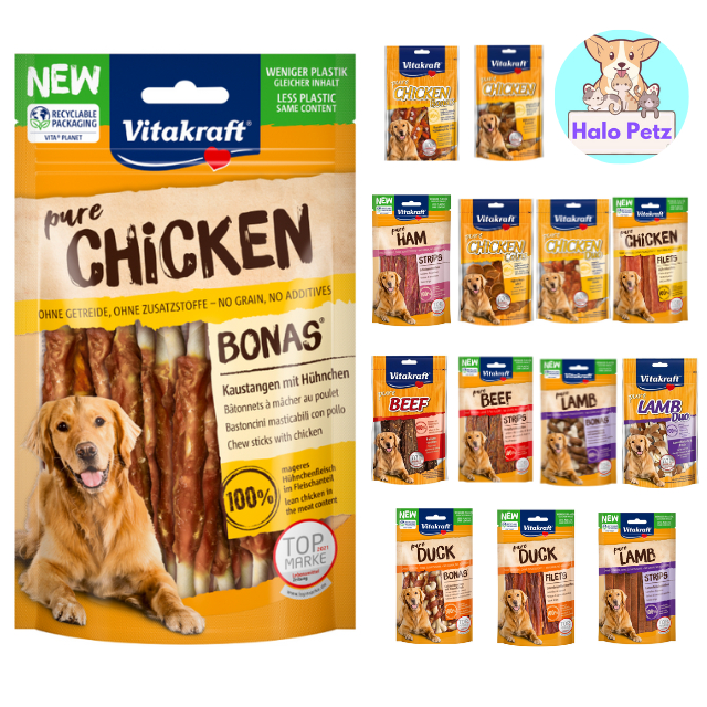 Vitakraft Pure Dog Treats Snacks 80g, Chicken, Beef, Lamb, Duck, Ham
