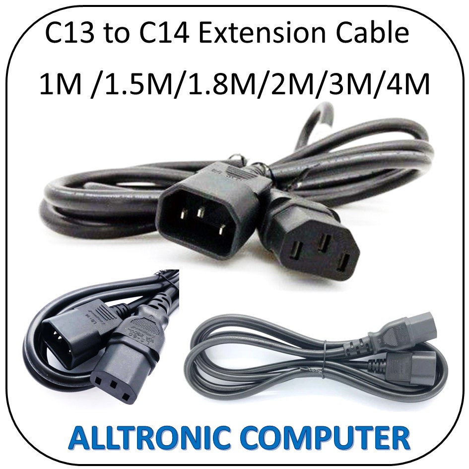 C13 to C14 Power Cable IEC 1M / 1.5M / 1.8M / 2M/ 3M/ 4M Extension