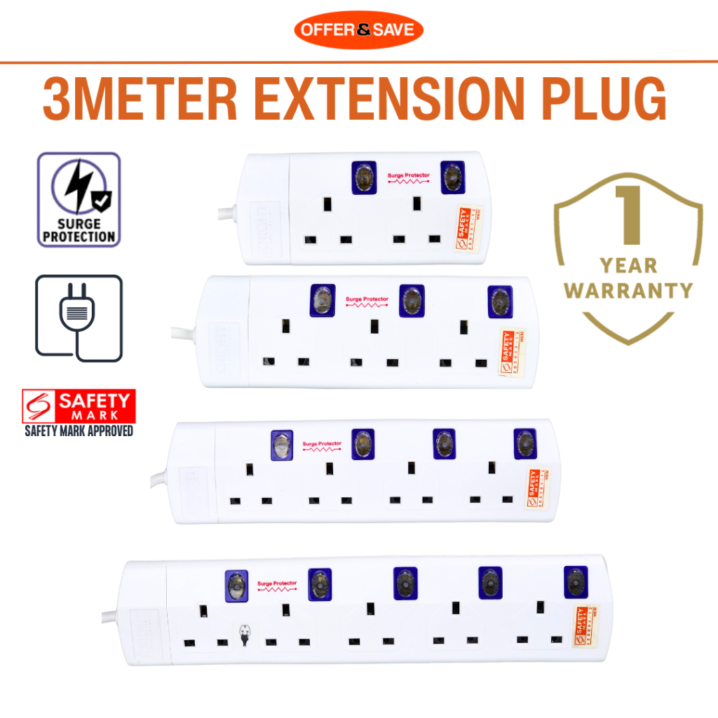 Knight Mains Switch Plug Adapter Extension Plug Surge Protection