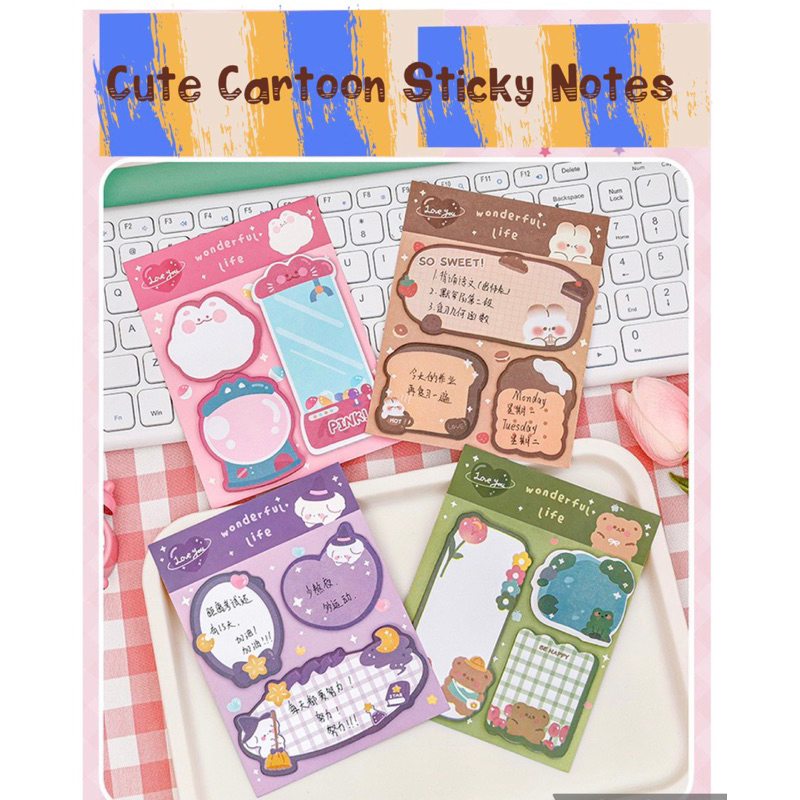 [SG Seller] Cute 3 in 1 Cartoon Memo Sticky Notes Memo Pad Office ...