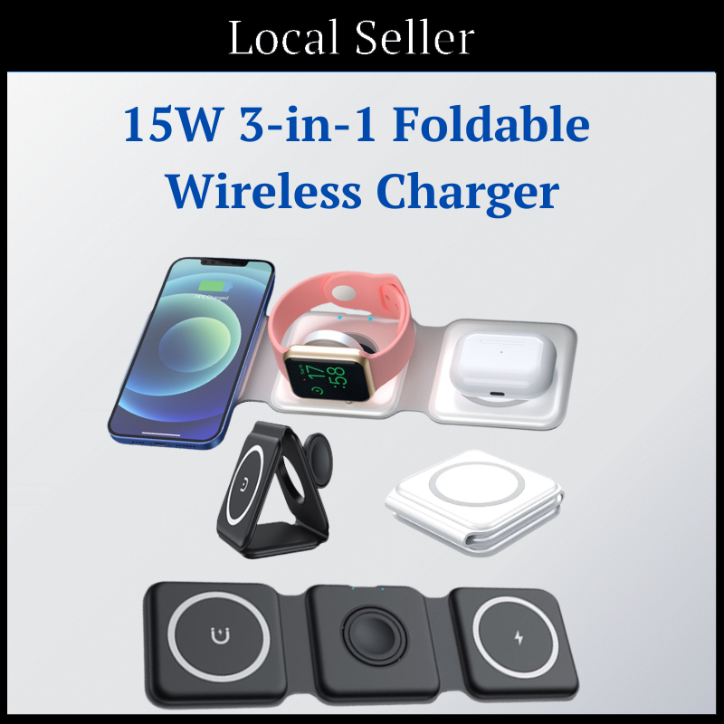 15W Wireless Charger 3 in 1 Stand Foldable for iP 13 12 Pro/Earphone 3/iWatch 7 6 Portable Fast Chargers