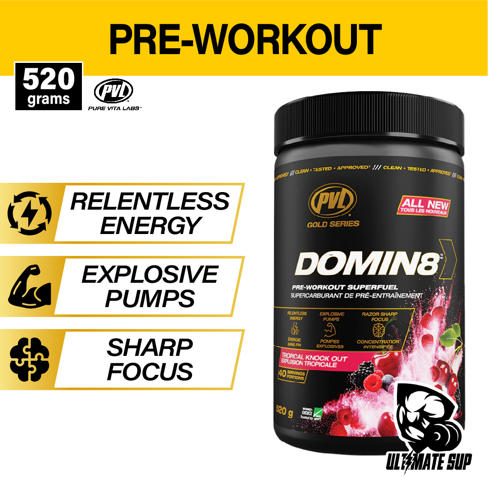 PVL Gold Series Domin8, Pre Workout, L-Citrulline, Boost Energy, Enhance Performance, Increase Strength & Power, 520g