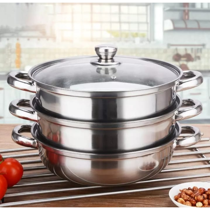 28cm 2/3 Layers Steamer Pot Stainless Steel Steam Cooking Pots Gas