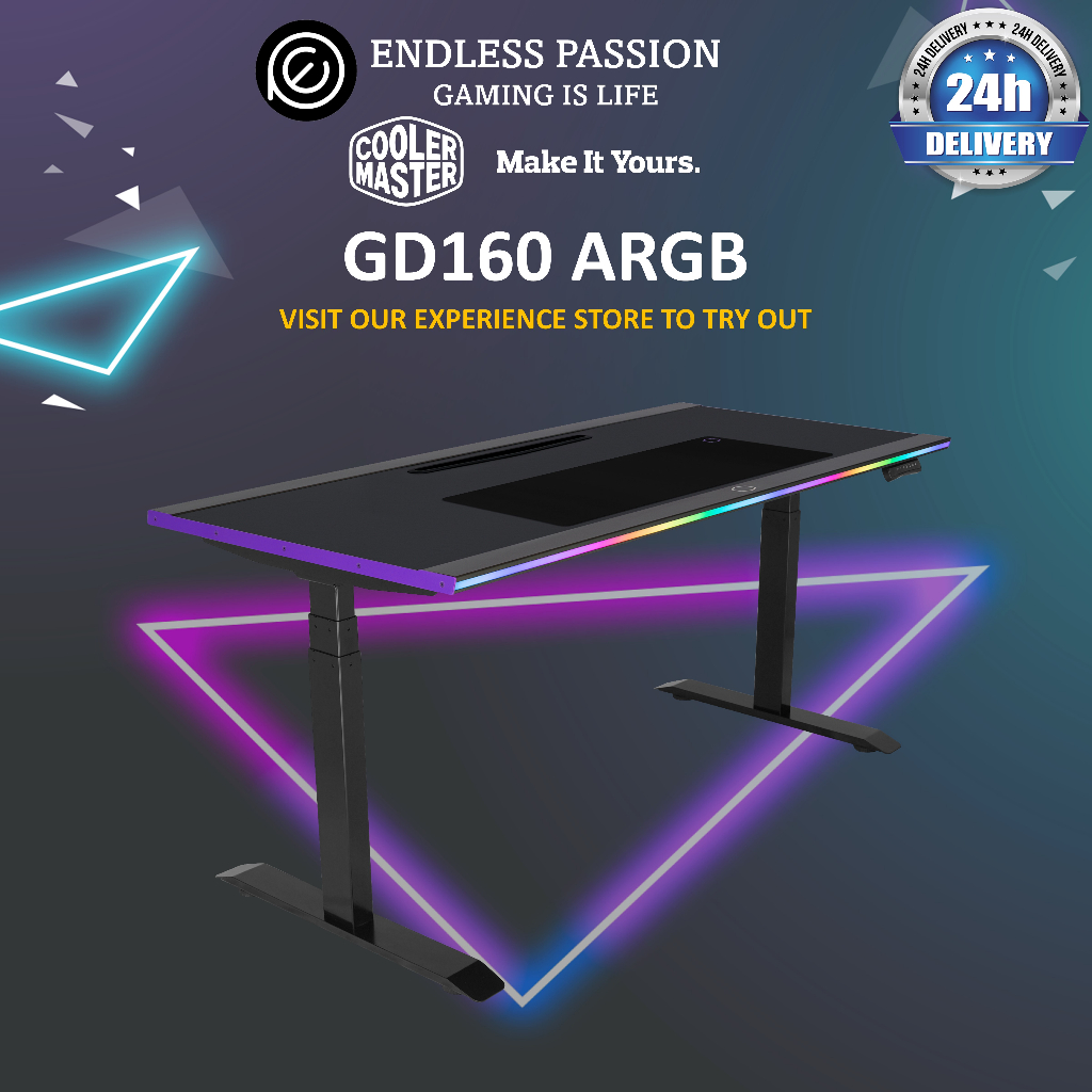 Cooler Master GD160 ARGB Sitting and Standing PC Gaming Desk with Dual