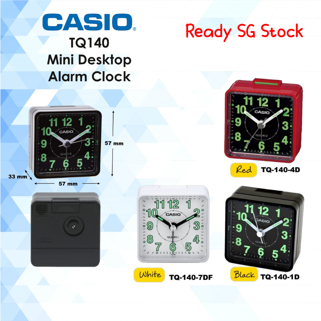 Casio TQ140 Mini Alarm Clock Multiple Colours Clock Travel Alarm