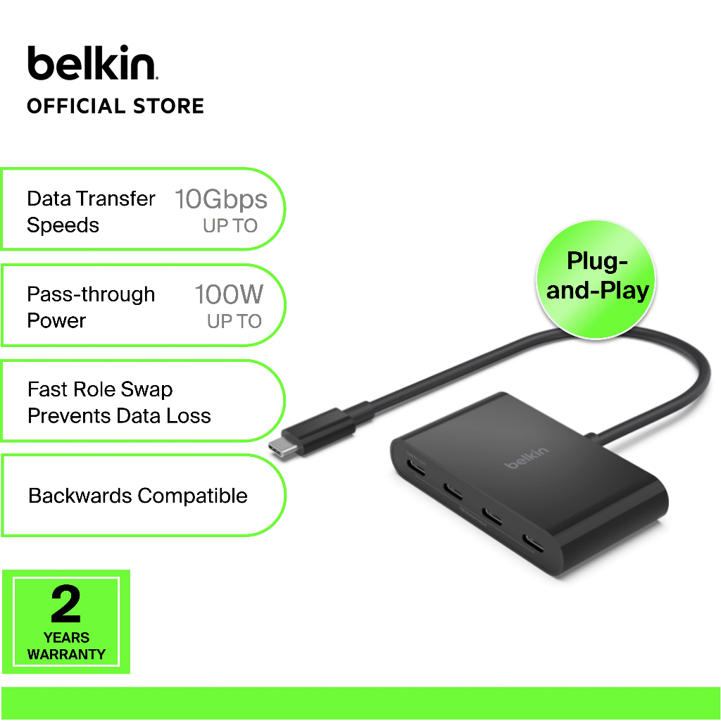 Belkin Avc018btbk Connect Usb C To 4 Port Usb C Hub Laptop Macbook