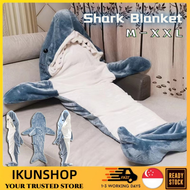 🔥SG Blanket shark sleeping bag Blanket Hoodie Sleep Dress Flannel