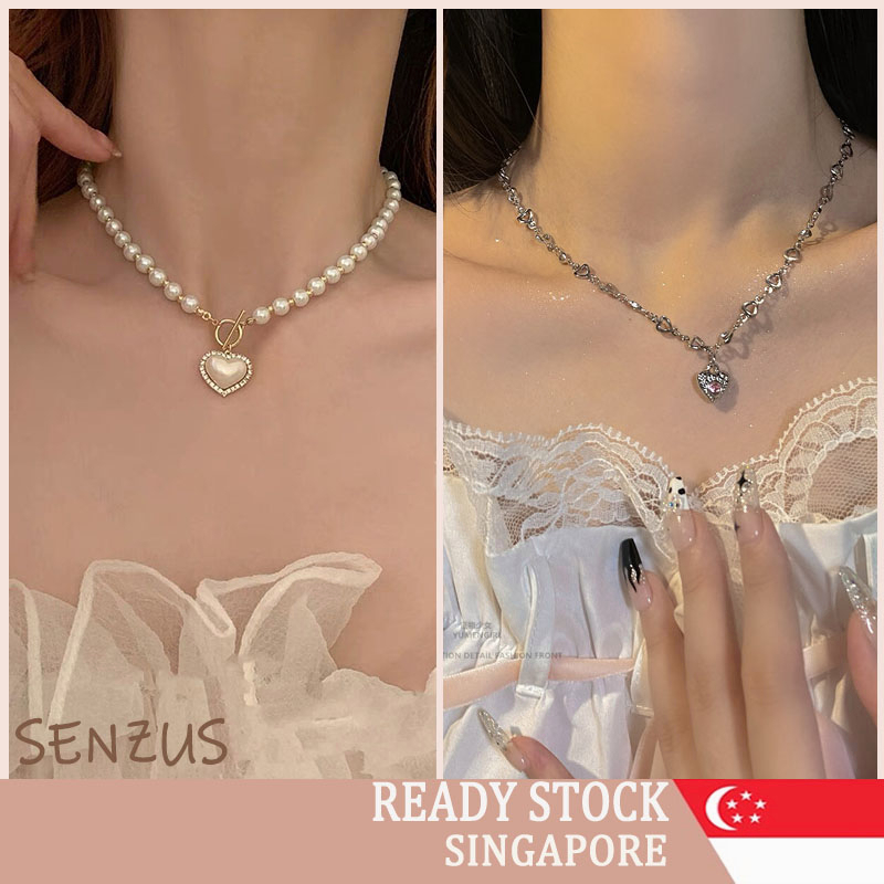 [SG SELLER] Korean Style Necklace Pearl with Butterfly Pendant INS Fashion Chain Choker Women Jewelry Accessories