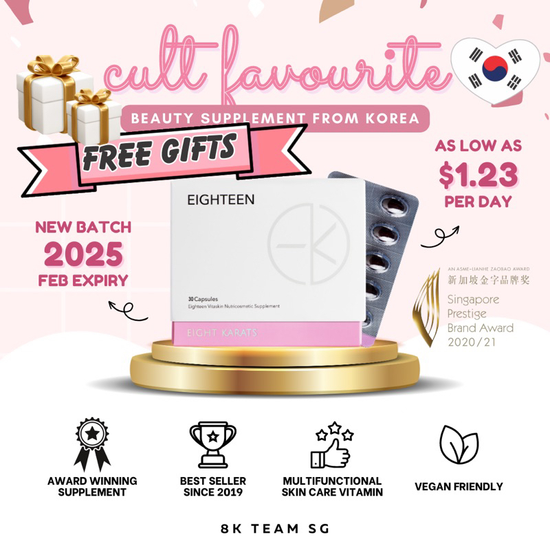 [3 for 15% OFF/10 for 25% OFF + FREEBIES)✨EXPIRY FEB 2025 EIGHTEEN VITASKIN EIGHT KARATS SUPPLEMENT & KLARITY CC LOTION