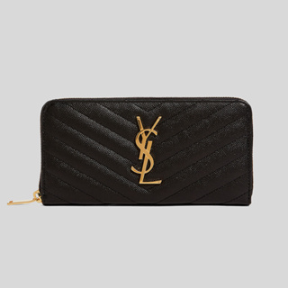 YSL ZIPPED BI-FOLD WALLET IN GRAIN DE POUDRE EMBOSSED LEATHER