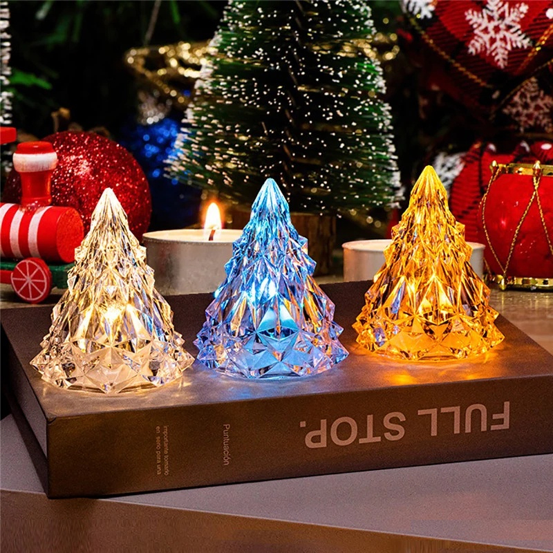 Home Decoration  Night Light Button Battery Christmas Tree Night Light Photo Atmosphere Lamp  Projection Lamp  Crystal Christmas Tree Shaped Night Lights /Creative Lamp/Rose Atmosphere Lamp