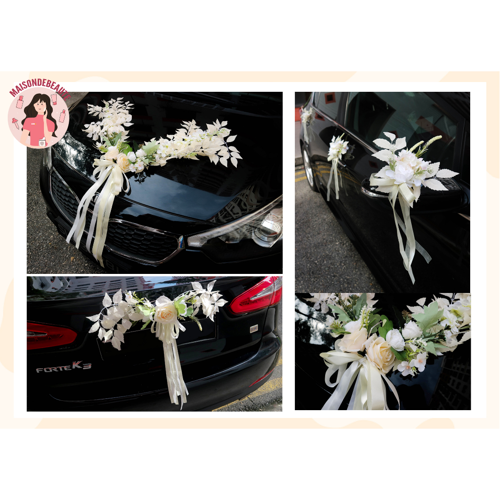 Handcrafted Wedding Bridal Car Faux Flower Decoration Set / Door Handle ...