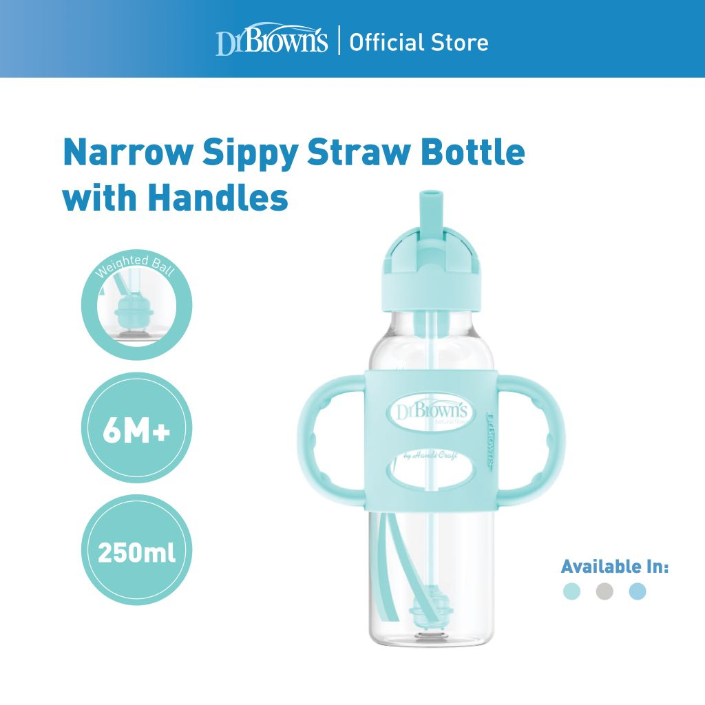  Dr. Brown's Milestones Narrow Sippy Straw Bottle with 100%  Silicone Handles, 8oz/250mL, Green, 1 Pack, 6m+ : Baby