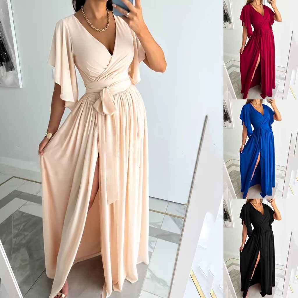 Maxi dress v neck short sleeve sale