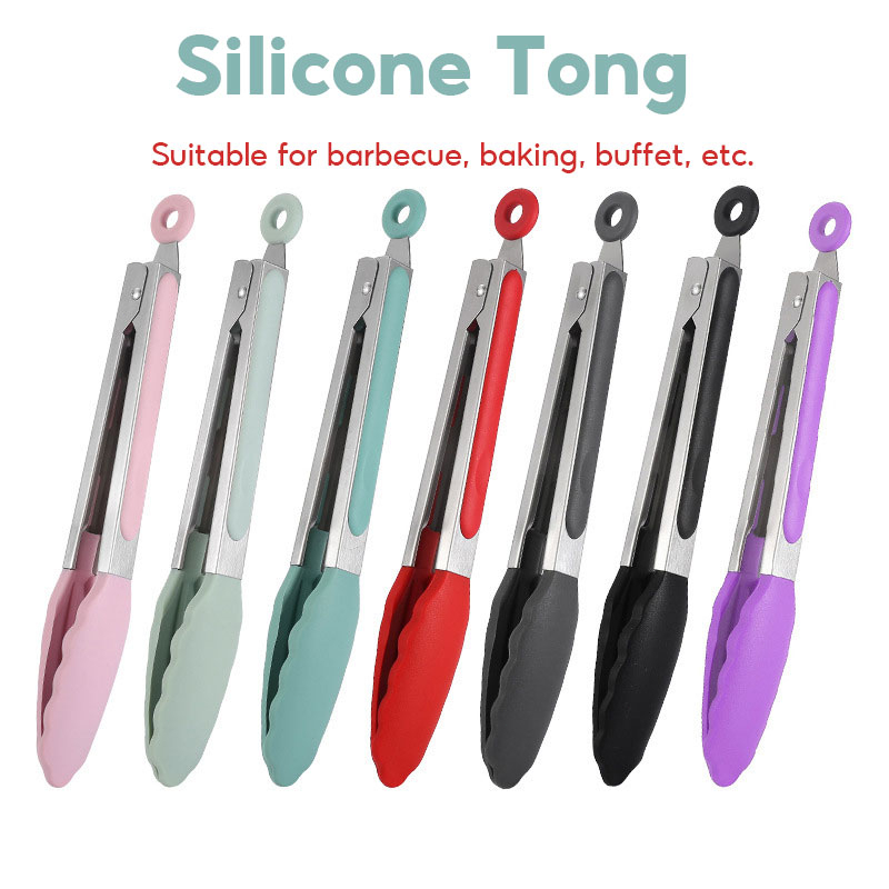 EmmAmy Silicone tong stainless steel tong barbecue tong buffet tong BBQ