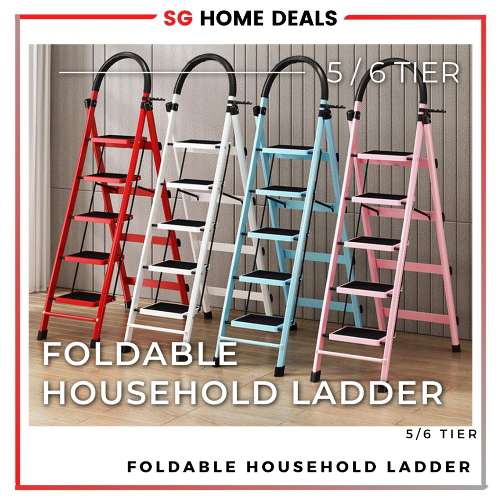 5/6 Tier Foldable Household Ladder Folding Ladder Herringbone Thickened ...