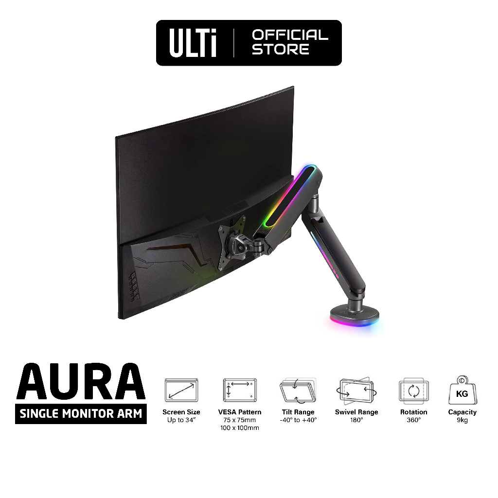 ULTi AURA RGB Monitor Arm - Compatible with most 34 inch Monitors