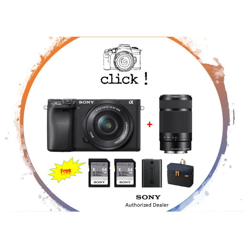 Sony a6400 + 1650MM + 55210mm Lens Kit (Free 2 X 64GB+ NPFW50 Battery +Camera Bag) Shopee