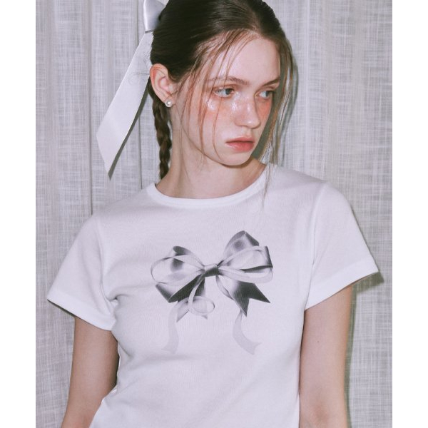 BLACKPINK JENNIE PICK RONRON DOUBLE RIBBON SLIM CROP T SHIRT