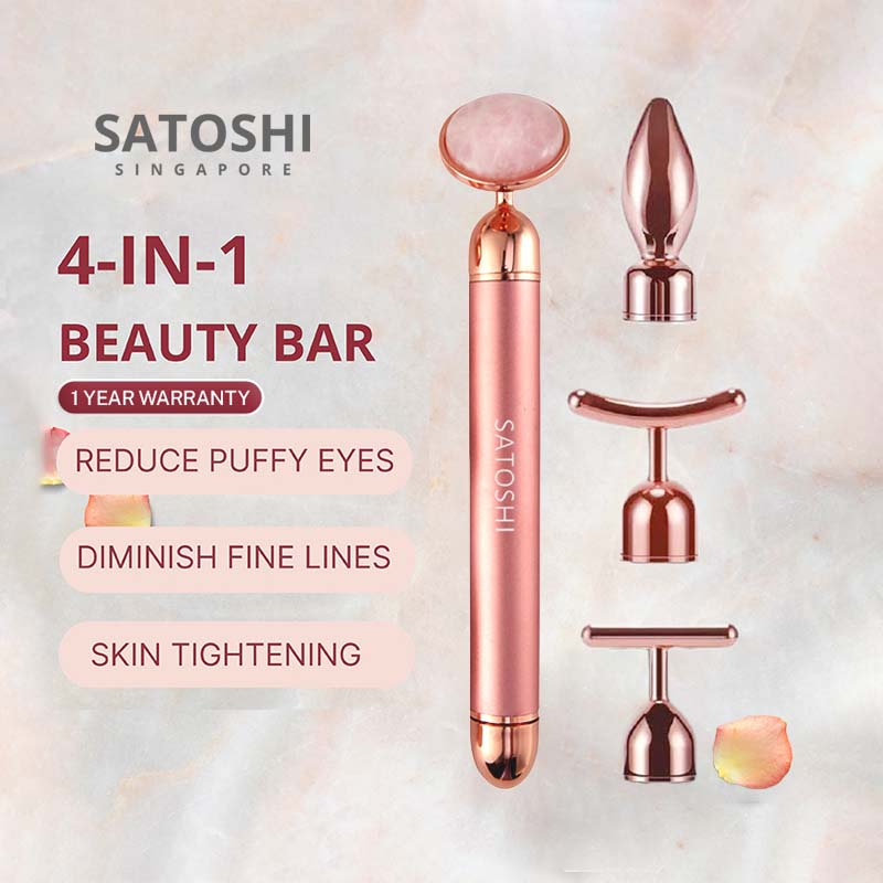 SATOSHI Premium 4in1 Electrical Jade Beauty Bar Face Massager Tool Rose Quartz Shopee Singapore