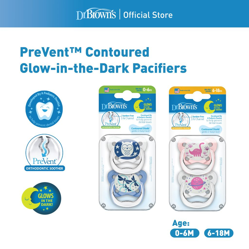 Dr. Brown’s™ PreVent™ Contoured GlowintheDark Pacifier, 2 Count