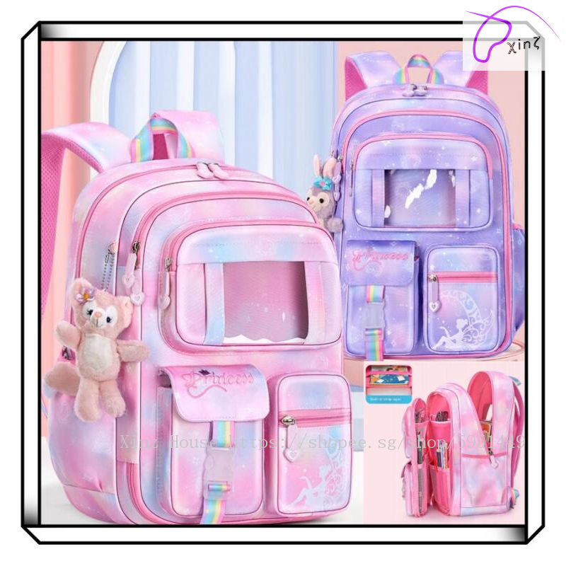Gradient color primary school bag backpacks princess schoolbags kids ...