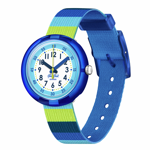 Flik Flak Stripy Blue Quartz 31.85mm RECYCLED PET Strap Watch Shopee Singapore