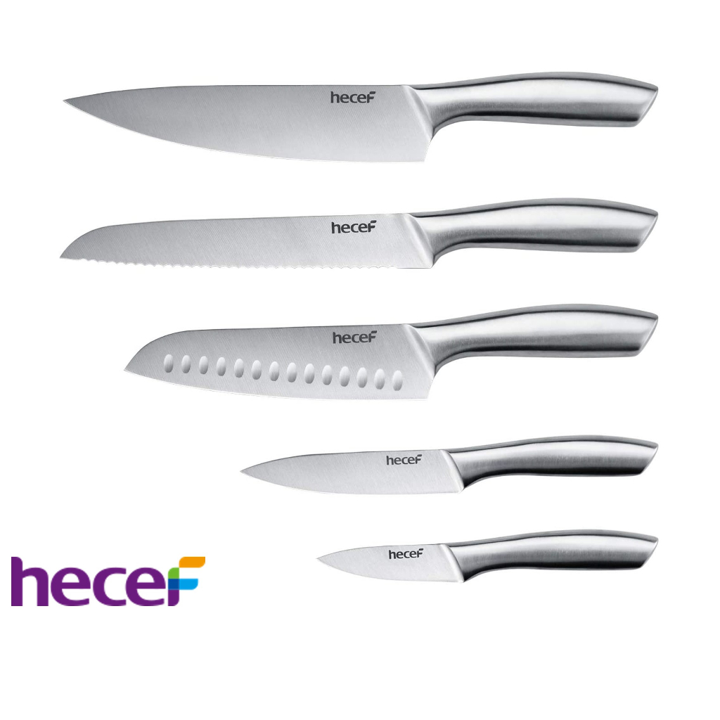 Hecef 6 Pieces Kitchen Knife Block Set, Satin Finished Stainless Steel  Sharp Chef Knife Set 