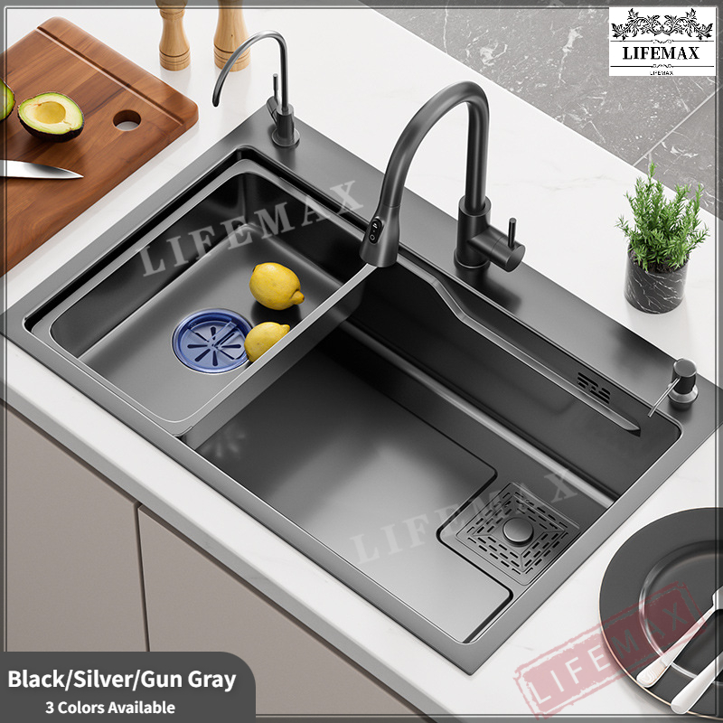 [SG Seller]Gun grey 304 stainless steel nano kitchen waterfall sink ...