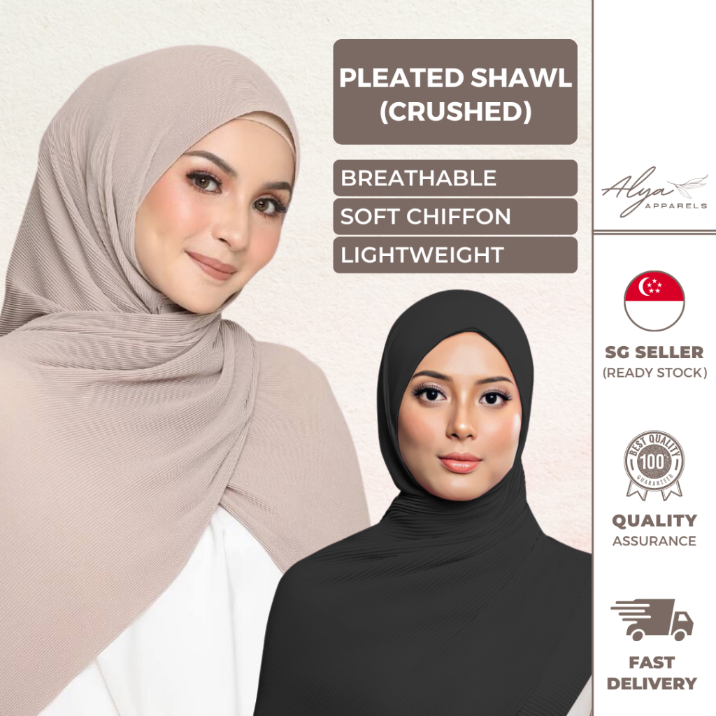 Pleated Crushed Shawl ( Alya Apparels / Breathable Chiffon / Pinless ...