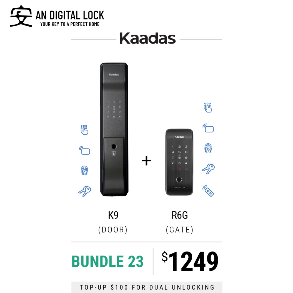 Kaadas K9 Digital Door Lock + Kaadas R6G Digital Gate Lock Bundle Set 23 AN Digital Lock