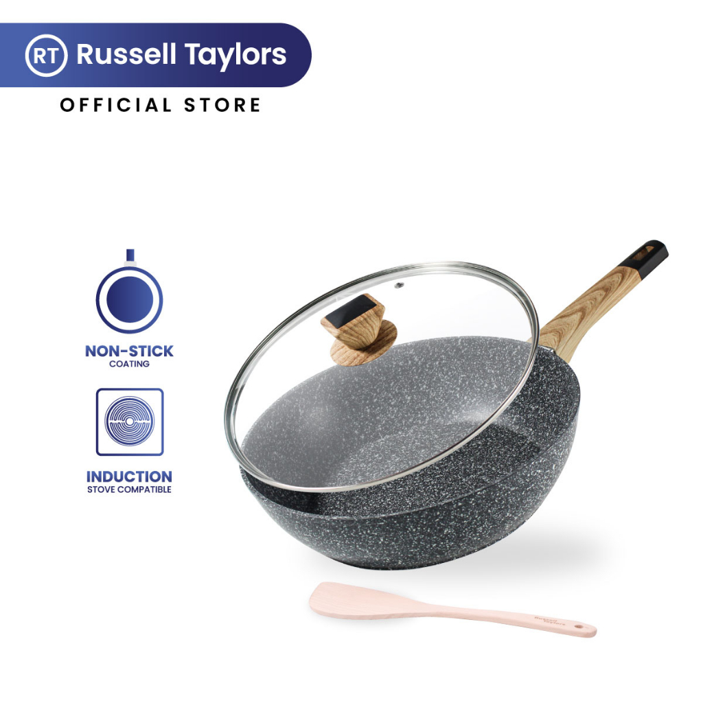 Russell Taylors Non Stick Marble Coated Deep Fry Pan Skillet Saute with ...