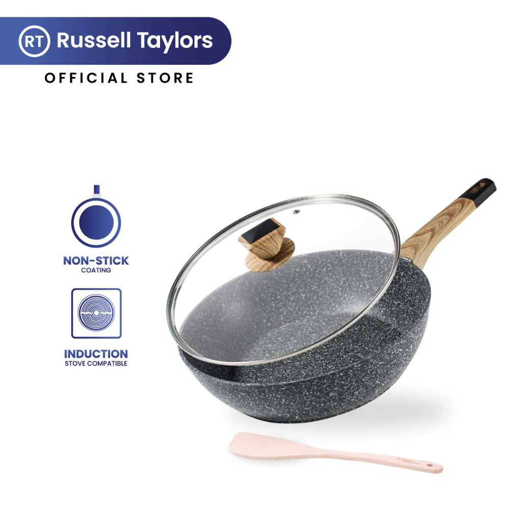 Russell Taylors Non Stick Marble Coated Deep Fry Pan Skillet Saute with
