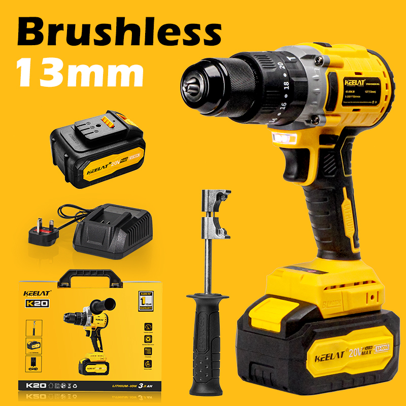 Keelat Brushless Heavy Duty Cordless Drill Impact Hammer Screwdriver 20v Portable Wall Hand 