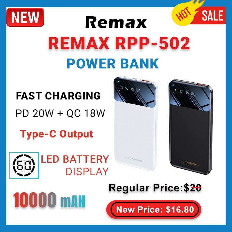 Brand New Remax RPP-502 Fast Charging 10000mAh Power Bank PD 20W/QC 18W ...